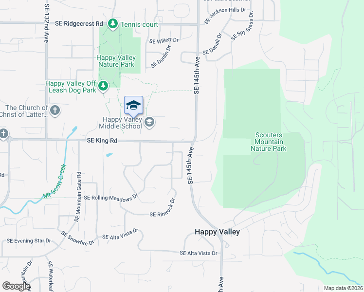 map of restaurants, bars, coffee shops, grocery stores, and more near 14351 Southeast King Road in Happy Valley