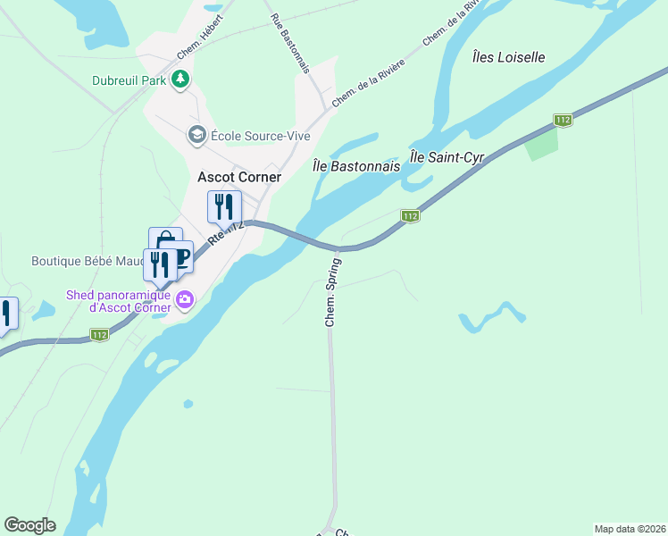 map of restaurants, bars, coffee shops, grocery stores, and more near Chemin Spring in Estrie