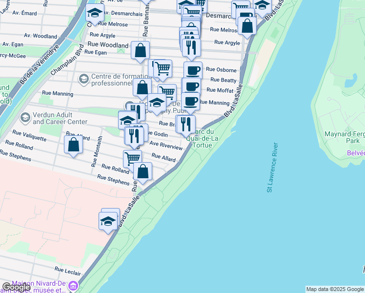 map of restaurants, bars, coffee shops, grocery stores, and more near in Montreal