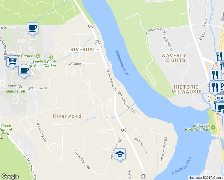 map of restaurants, bars, coffee shops, grocery stores, and more near in Multnomah County