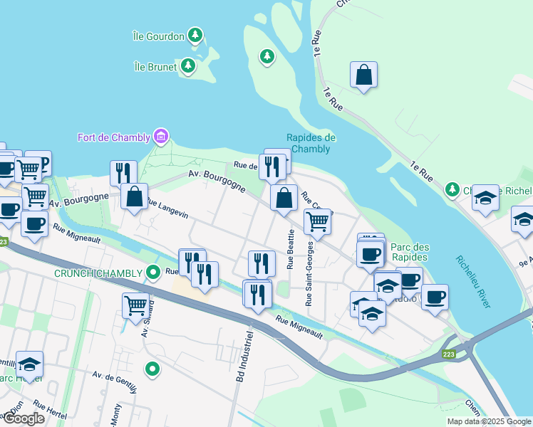 map of restaurants, bars, coffee shops, grocery stores, and more near 5 Rue des Voltigeurs in Chambly