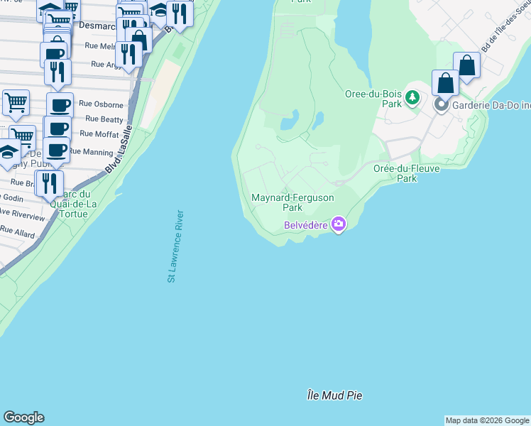 map of restaurants, bars, coffee shops, grocery stores, and more near 900 Rue André Prévost in Montréal