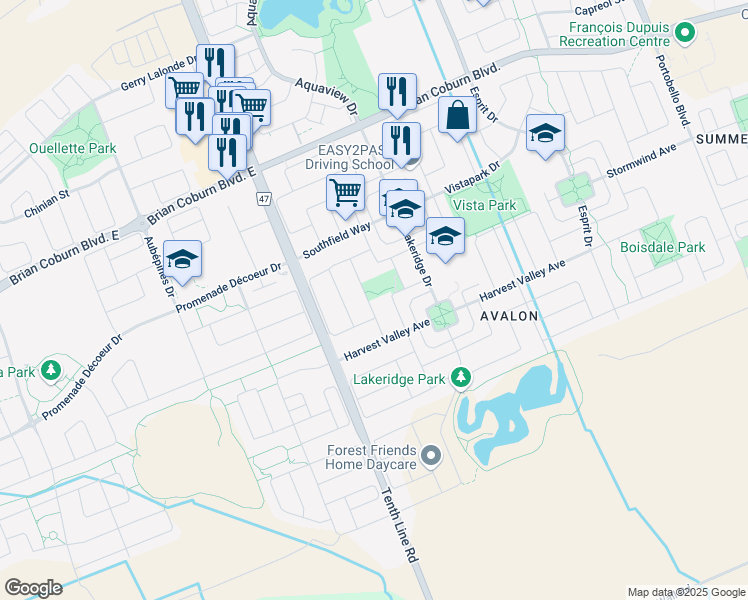map of restaurants, bars, coffee shops, grocery stores, and more near 444 Sparkman Avenue in Ottawa