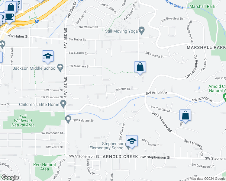 map of restaurants, bars, coffee shops, grocery stores, and more near 2743 Southwest 28th Drive in Portland