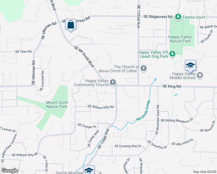 map of restaurants, bars, coffee shops, grocery stores, and more near 12704 Southeast Mount Scott Boulevard in Happy Valley