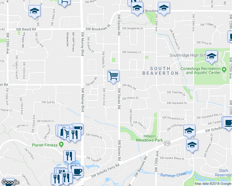 map of restaurants, bars, coffee shops, grocery stores, and more near 10034 SW Steeplechase Cir in Beaverton
