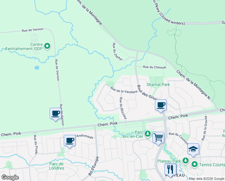 map of restaurants, bars, coffee shops, grocery stores, and more near 221 Rue de la Vaudaire in Gatineau