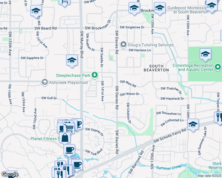 map of restaurants, bars, coffee shops, grocery stores, and more near 10034 Southwest Steeplechase Circle in Beaverton