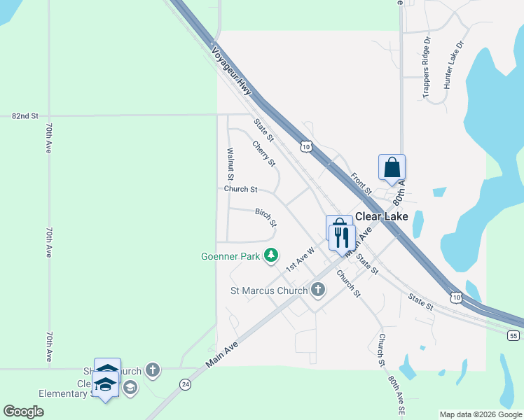 map of restaurants, bars, coffee shops, grocery stores, and more near 7669 Church Street in Clear Lake