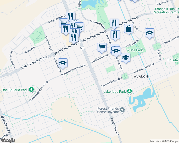 map of restaurants, bars, coffee shops, grocery stores, and more near 274 Hepatica Way in Ottawa