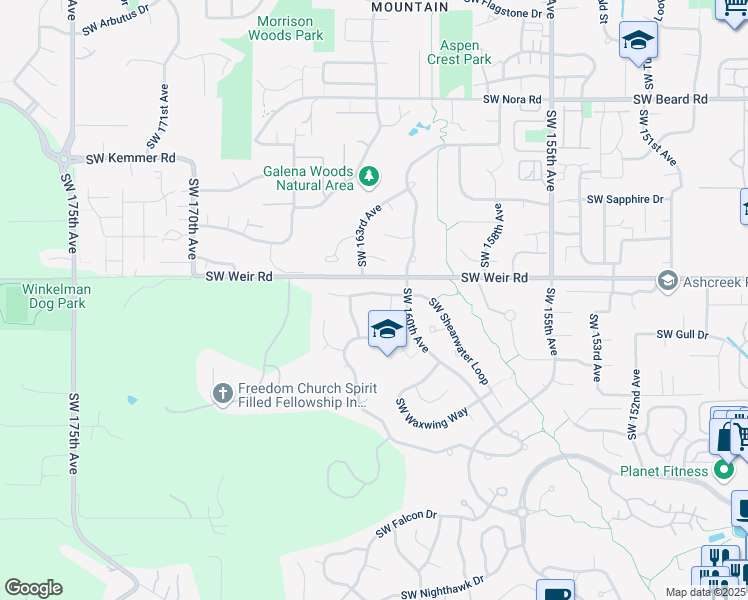 map of restaurants, bars, coffee shops, grocery stores, and more near 16190 Southwest Turtledove Lane in Beaverton
