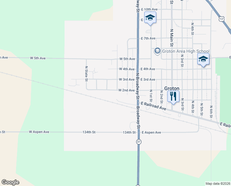 map of restaurants, bars, coffee shops, grocery stores, and more near 200 West 2nd Avenue in Groton