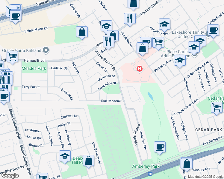 map of restaurants, bars, coffee shops, grocery stores, and more near 17 Rue du Surrey in Kirkland