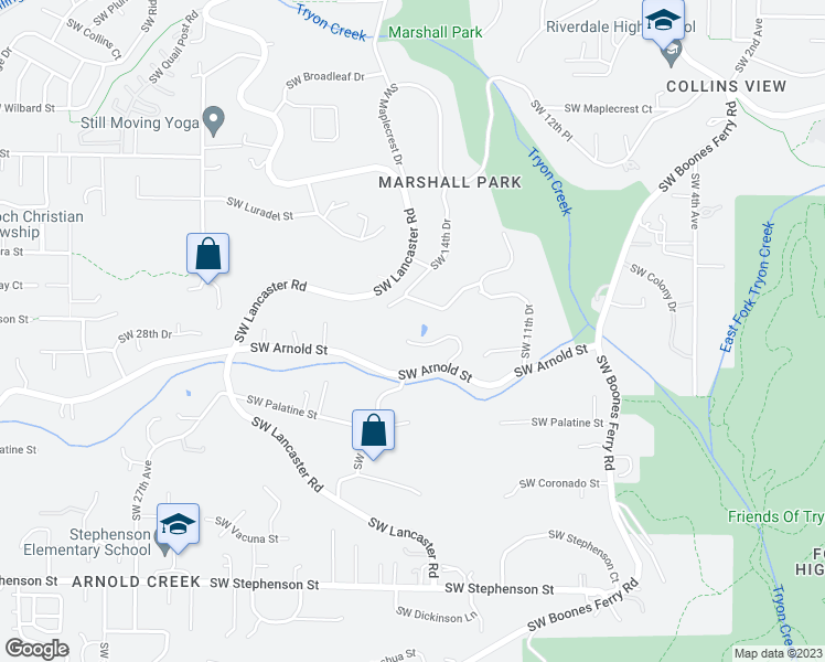 map of restaurants, bars, coffee shops, grocery stores, and more near 10834 Southwest Creightonwood Place in Portland
