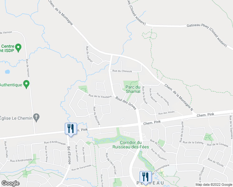 map of restaurants, bars, coffee shops, grocery stores, and more near 670 Boulevard des Grives in Gatineau