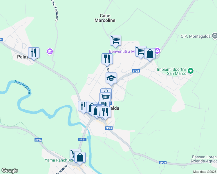 map of restaurants, bars, coffee shops, grocery stores, and more near 2/1 Via Fradellin in Montegalda