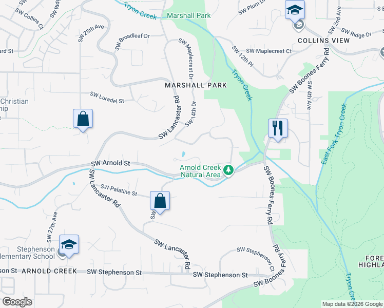 map of restaurants, bars, coffee shops, grocery stores, and more near 10850 Southwest Creightonwood Place in Portland