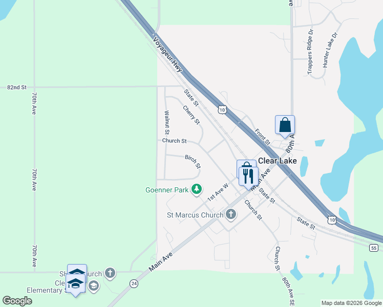 map of restaurants, bars, coffee shops, grocery stores, and more near 7701 Birch Street in Clear Lake
