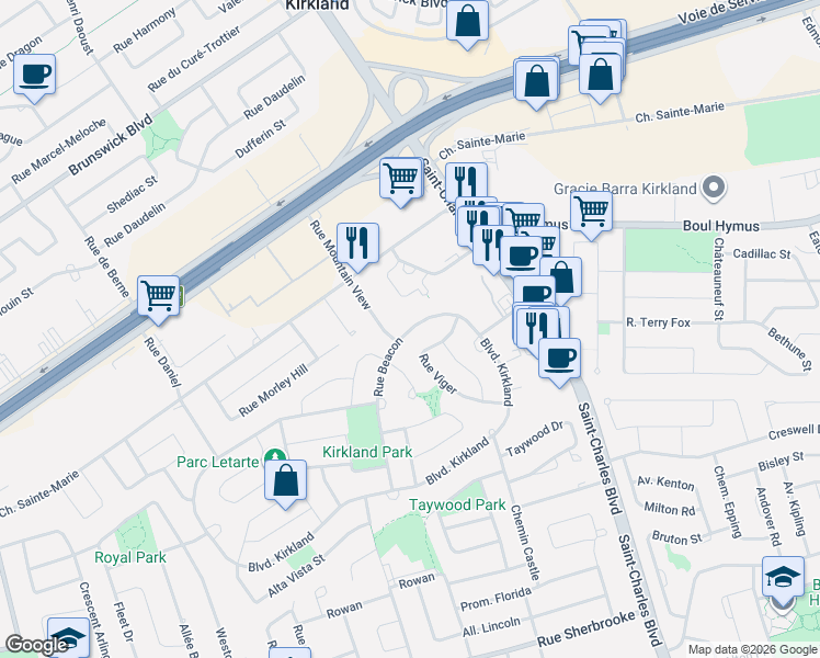 map of restaurants, bars, coffee shops, grocery stores, and more near 173 Rue Beacon in Kirkland