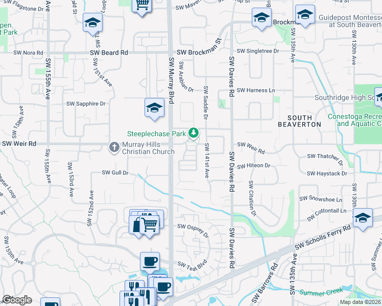 map of restaurants, bars, coffee shops, grocery stores, and more near 14350 Southwest Pasture Lane in Beaverton
