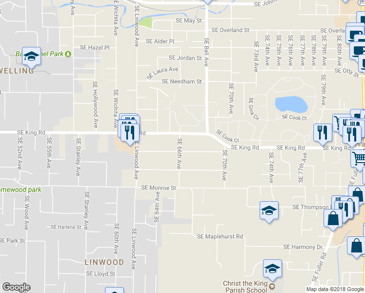 map of restaurants, bars, coffee shops, grocery stores, and more near 6607 Southeast Queen Road in Milwaukie