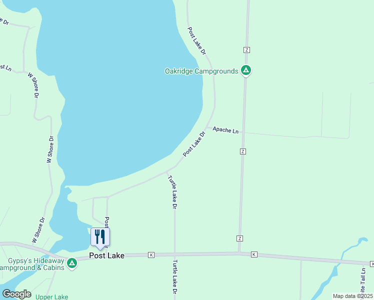 map of restaurants, bars, coffee shops, grocery stores, and more near N11568 Post Lake Drive in Elcho