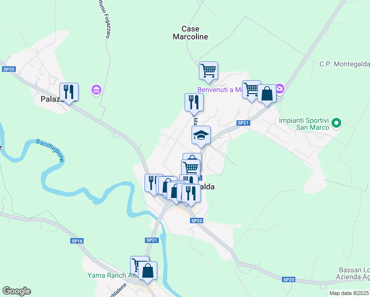 map of restaurants, bars, coffee shops, grocery stores, and more near 2/1 Via Fradellin in Montegalda