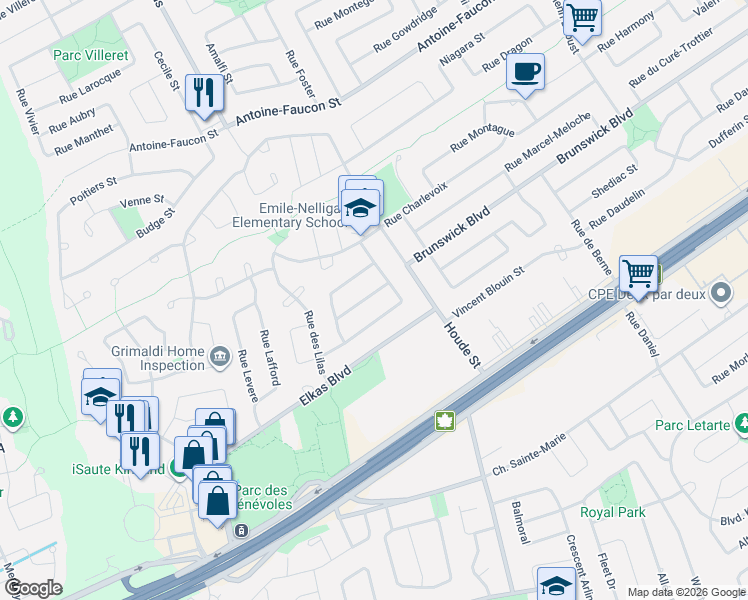 map of restaurants, bars, coffee shops, grocery stores, and more near 8 Rue de Vendôme in Kirkland