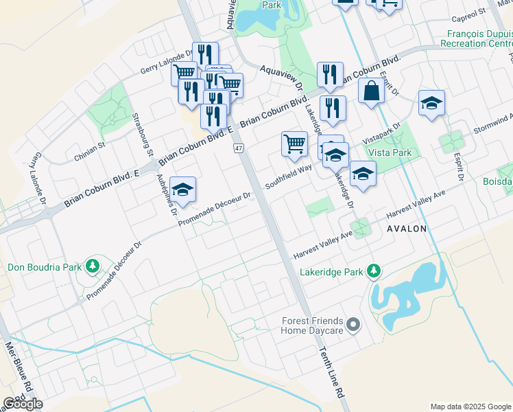 map of restaurants, bars, coffee shops, grocery stores, and more near 274 Hepatica Way in Ottawa