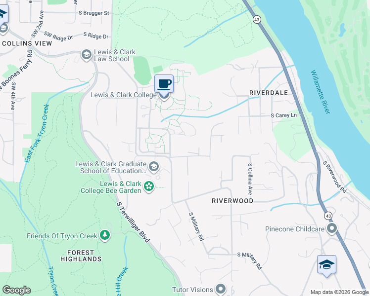 map of restaurants, bars, coffee shops, grocery stores, and more near 965 Southwest Comus Street in Portland