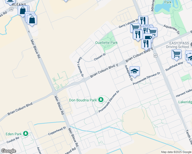 map of restaurants, bars, coffee shops, grocery stores, and more near 354 Grammond Circle in Ottawa