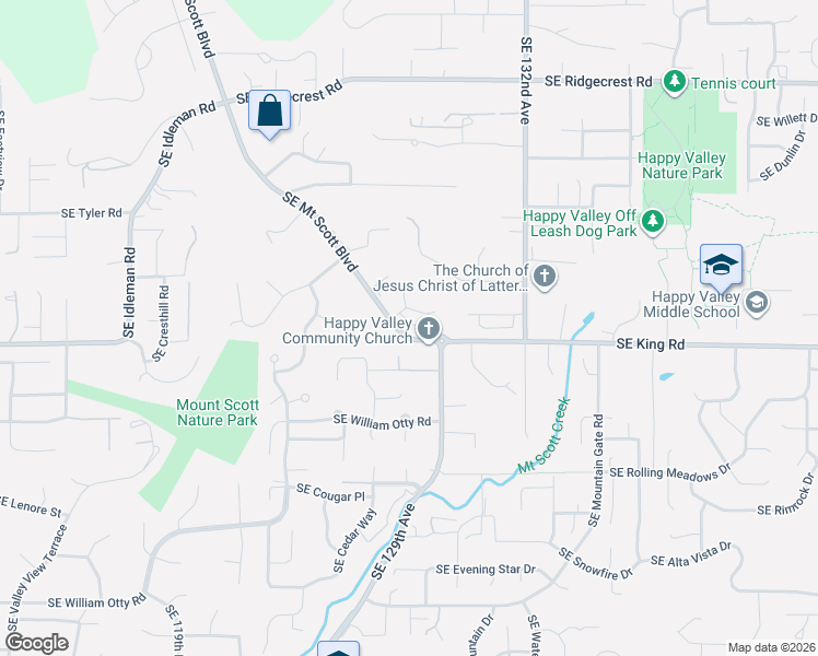 map of restaurants, bars, coffee shops, grocery stores, and more near 12704 Southeast Mount Scott Boulevard in Happy Valley