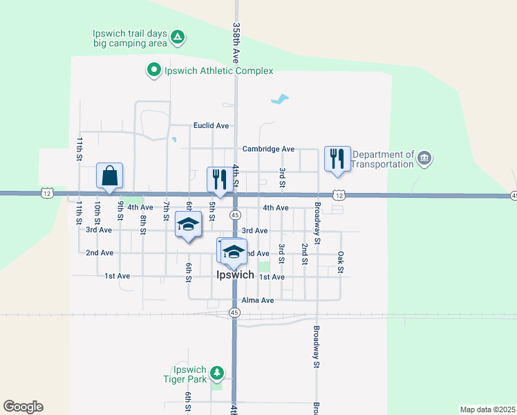 map of restaurants, bars, coffee shops, grocery stores, and more near Main Street in Ipswich