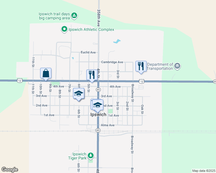 map of restaurants, bars, coffee shops, grocery stores, and more near Main Street in Ipswich
