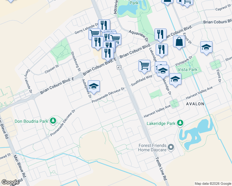 map of restaurants, bars, coffee shops, grocery stores, and more near 884 Décoeur Drive in Ottawa