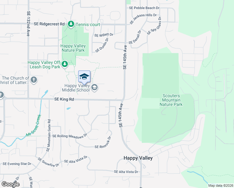map of restaurants, bars, coffee shops, grocery stores, and more near 14351 Southeast King Road in Happy Valley
