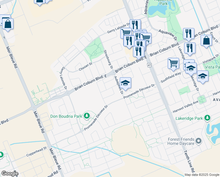 map of restaurants, bars, coffee shops, grocery stores, and more near Hyssop Street in Ottawa