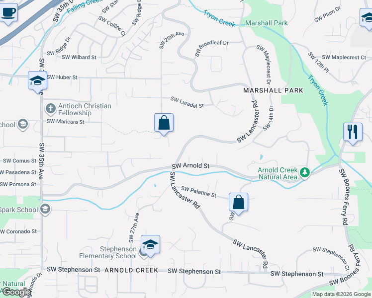 map of restaurants, bars, coffee shops, grocery stores, and more near 2133 Southwest Arnold Street in Portland