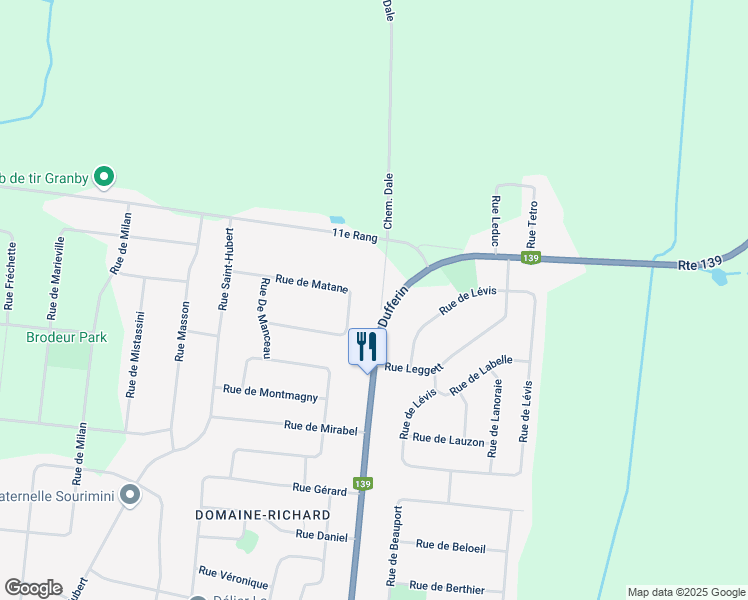 map of restaurants, bars, coffee shops, grocery stores, and more near 6 Chemin Dale in Granby