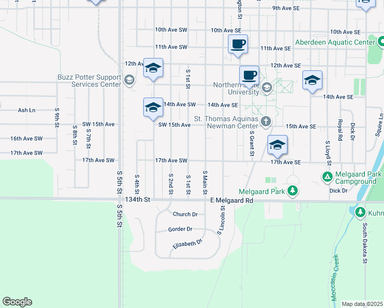 map of restaurants, bars, coffee shops, grocery stores, and more near 1-99 17th Ave SW in Aberdeen