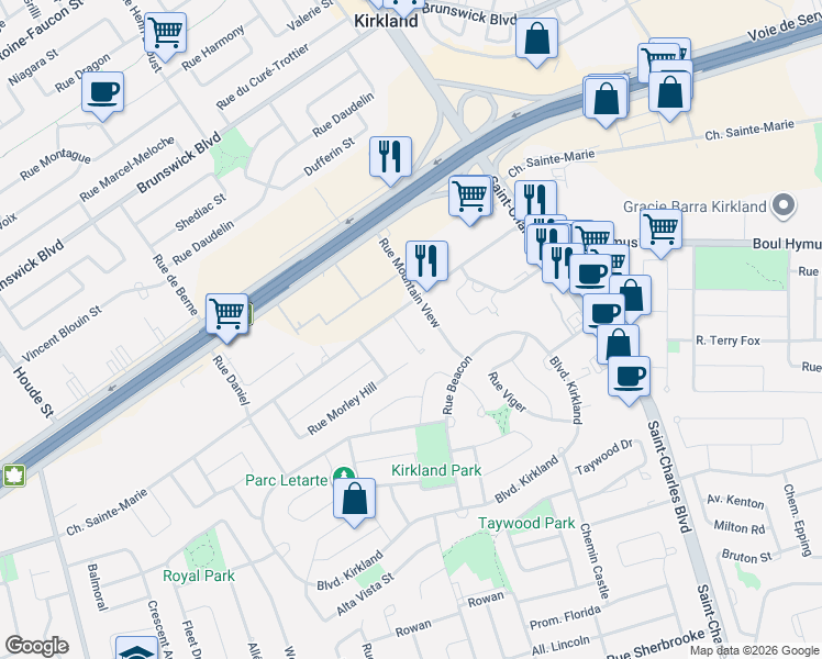 map of restaurants, bars, coffee shops, grocery stores, and more near 10 Rue de l'Artiste in Kirkland