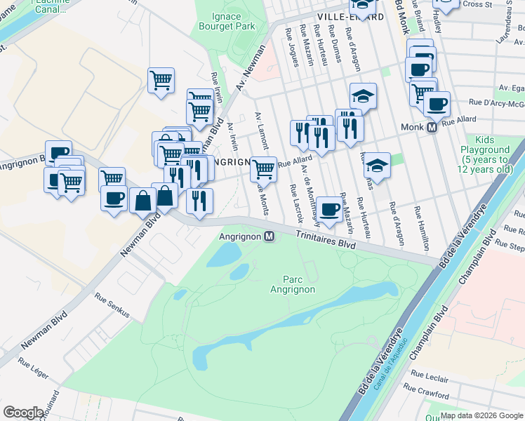 map of restaurants, bars, coffee shops, grocery stores, and more near 6937 Avenue de Monts in Montréal