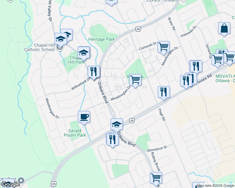 map of restaurants, bars, coffee shops, grocery stores, and more near 1932 Ashmont Street in Ottawa