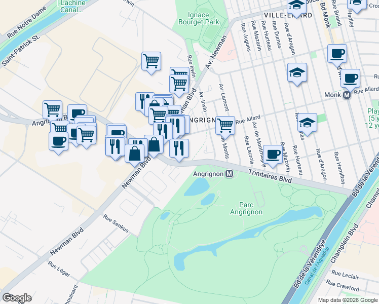 map of restaurants, bars, coffee shops, grocery stores, and more near in Montreal
