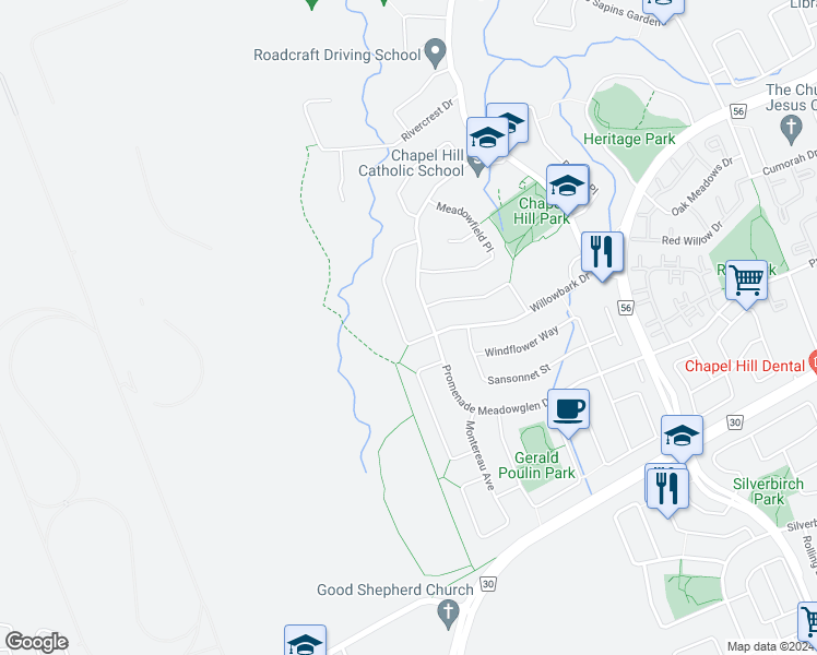 map of restaurants, bars, coffee shops, grocery stores, and more near 1699 Des Broussailles Terrace in Ottawa