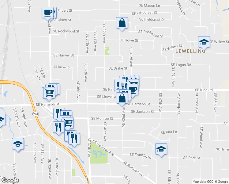 map of restaurants, bars, coffee shops, grocery stores, and more near 4056 SE King Rd in Milwaukie