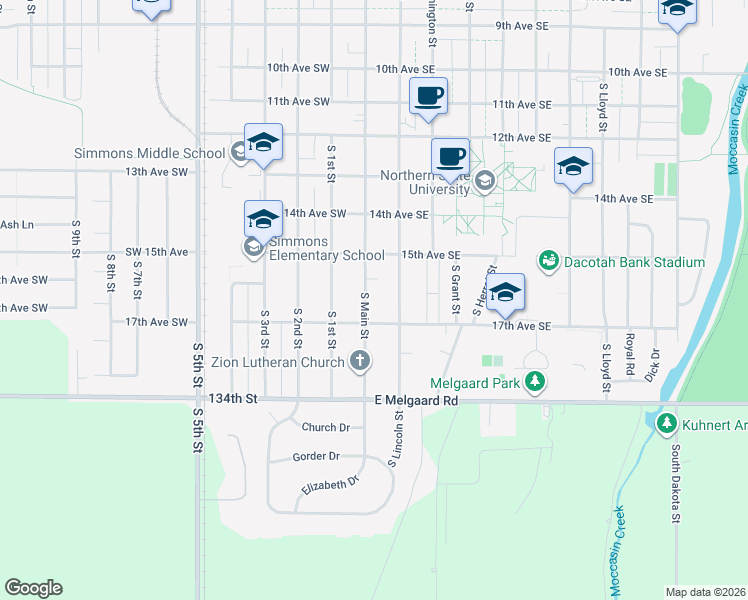 map of restaurants, bars, coffee shops, grocery stores, and more near 1500-1698 S Lincoln St in Aberdeen
