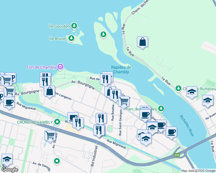 map of restaurants, bars, coffee shops, grocery stores, and more near 5 Rue des Voltigeurs in Chambly