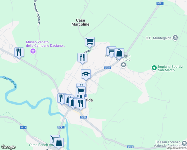 map of restaurants, bars, coffee shops, grocery stores, and more near 5 Via Monsignor Igino Strazzacappa in Montegalda