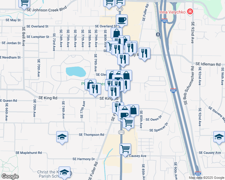map of restaurants, bars, coffee shops, grocery stores, and more near 10317 Oregon 213 in Portland